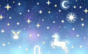 Celestial scene with stars and zodiac symbols representing harmony and positive energy in astrology.