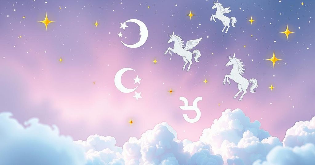 Astrological symbols representing the zodiac signs with cosmic elements in soothing pastel tones.