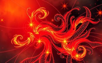 A vibrant cosmic scene featuring fiery red and orange stars, symbolising passion and creativity for fire signs.