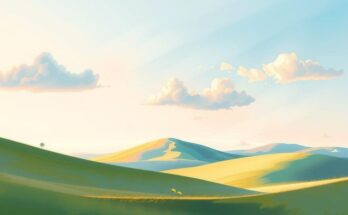 A serene landscape with open skies, symbolising new beginnings and personal growth in a tranquil setting.