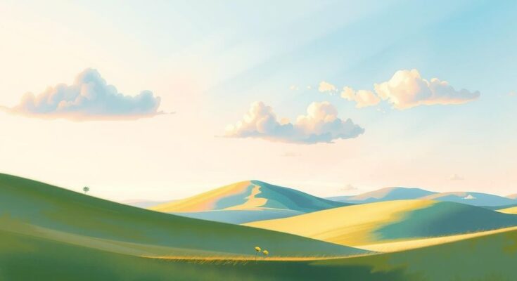 A serene landscape with open skies, symbolising new beginnings and personal growth in a tranquil setting.