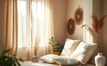 A serene domestic space with warm, earthy tones, fostering comfort and reflection, symbolising nurturing and creativity.