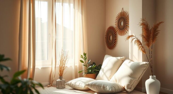 A serene domestic space with warm, earthy tones, fostering comfort and reflection, symbolising nurturing and creativity.