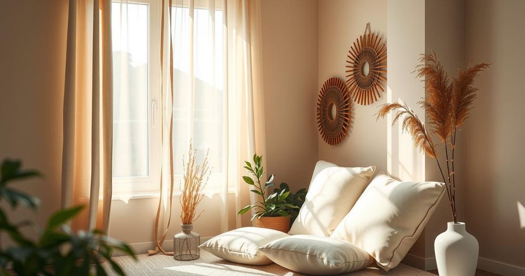 A serene domestic space with warm, earthy tones, fostering comfort and reflection, symbolising nurturing and creativity.