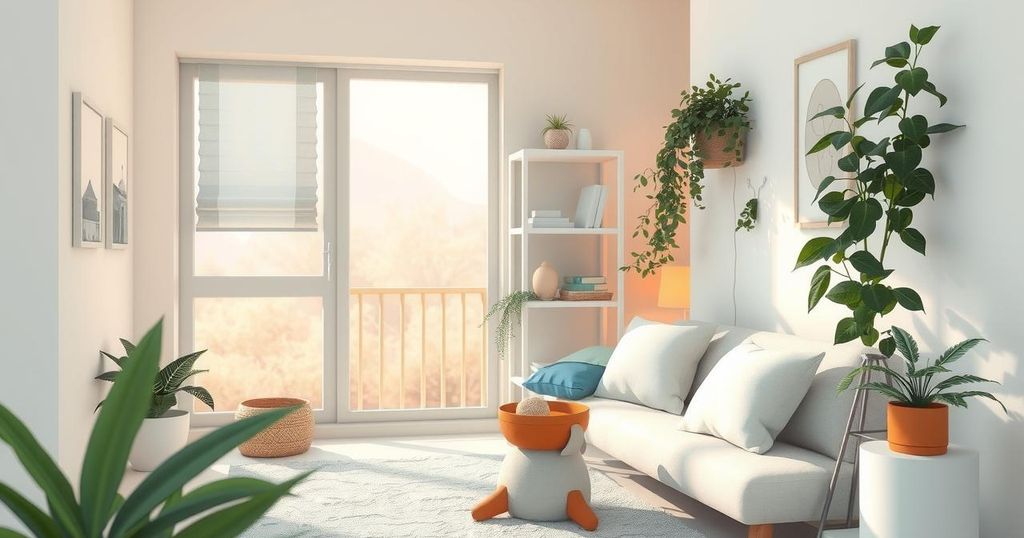 A serene landscape showing a peaceful home setting with soft colours, highlighting themes of nurturing and relationships.
