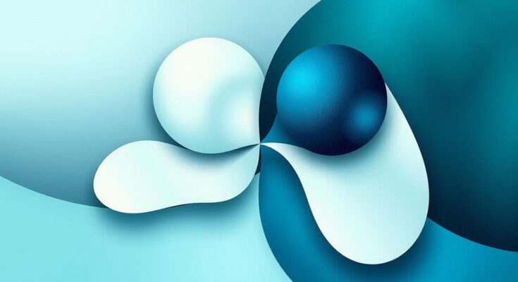 A serene abstract representation of teamwork, featuring interlocking shapes in calming blues and greens, showing trust.