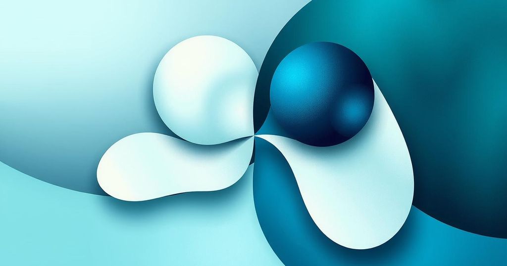 A serene abstract representation of teamwork, featuring interlocking shapes in calming blues and greens, showing trust.