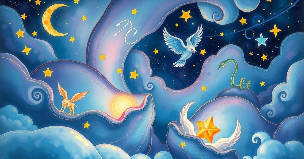 A vibrant cosmic scene with zodiac symbols, stars, and celestial patterns illustrating energy and guidance in astrology.