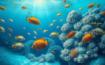 A serene blue underwater scene featuring colourful fish and corals, representing Pisces' deep emotional connections.
