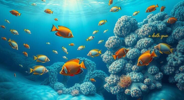 A serene blue underwater scene featuring colourful fish and corals, representing Pisces' deep emotional connections.