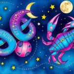 Astrological symbols representing Taurus and Cancer with cosmic elements and vibrant colours.