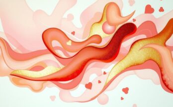 A colourful abstract representation of romance and creativity with soft shapes and warm hues.