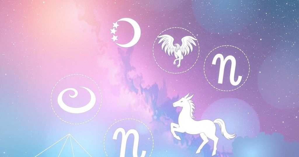 A celestial illustration featuring zodiac symbols against a pastel cosmos background, highlighting astrological insights.