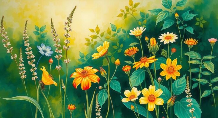 A vibrant landscape depicting growth and transformation with bold colours, embodying the essence of leadership and courage.