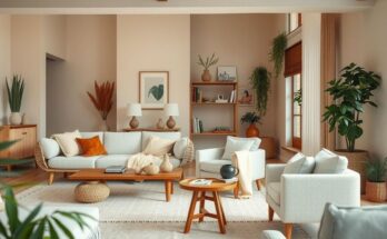 A peaceful home interior with warm colours and soothing decor, reflecting comfort and inner harmony.