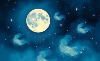 A serene night sky with a full moon illuminating an expansive starry backdrop, symbolising relationships and cosmic guidance.