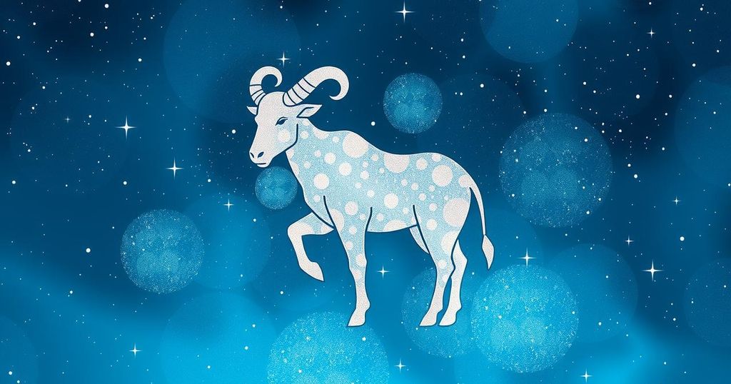 Taurus zodiac symbol surrounded by stars and constellations in a soothing blue and silver colour scheme.