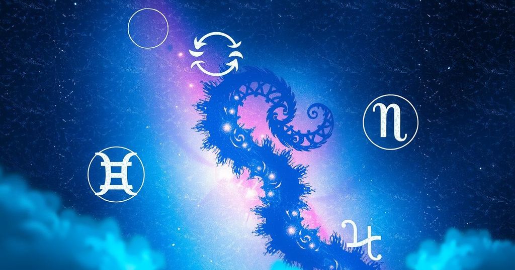A cosmic scene featuring zodiac symbols, stars, and a celestial glow, embodying clarity and confidence.