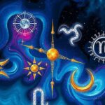 Astrological symbols with a cosmic backdrop of stars and planets, illustrating weekly horoscopes.