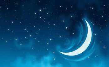 A serene night sky with a crescent moon and twinkling stars, symbolising aspirations and creativity.
