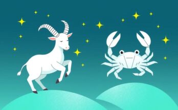 A serene astrological illustration with Taurus and Cancer symbols, vibrant colours fitting an uplifting theme.
