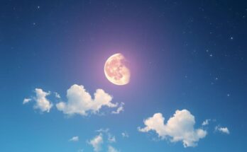 Libra influences the First Quarter Moon with balance and harmony, depicted in serene celestial and pastel hues.
