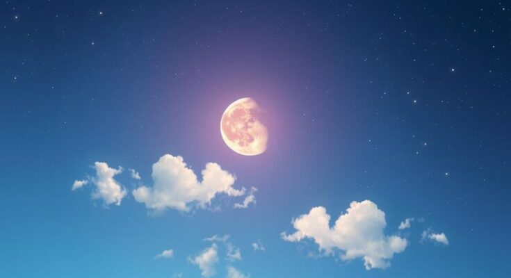 Libra influences the First Quarter Moon with balance and harmony, depicted in serene celestial and pastel hues.